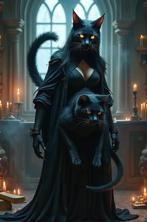 Witch turning into a black cat 