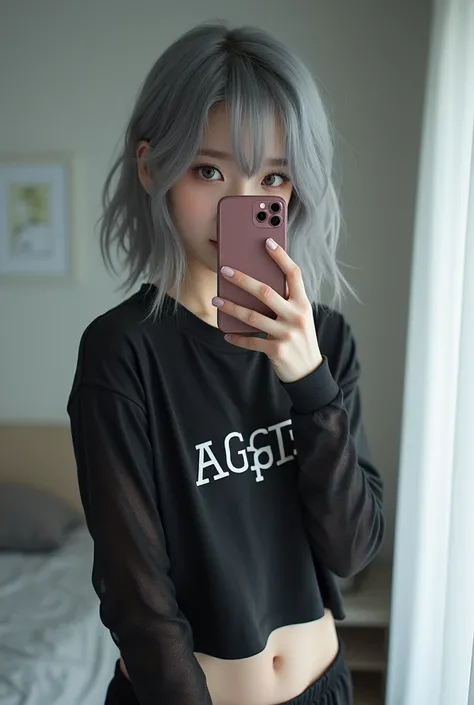 highly detailed, beautiful, hyper Realistic girl, masterpiece, best quality, Depict a mysterious and sophisticated beautiful Japanese gravure model,, 28-years-old, identity hidden, all body shot, / gray arranged hair, small head, Detailed face, cute and Pr...