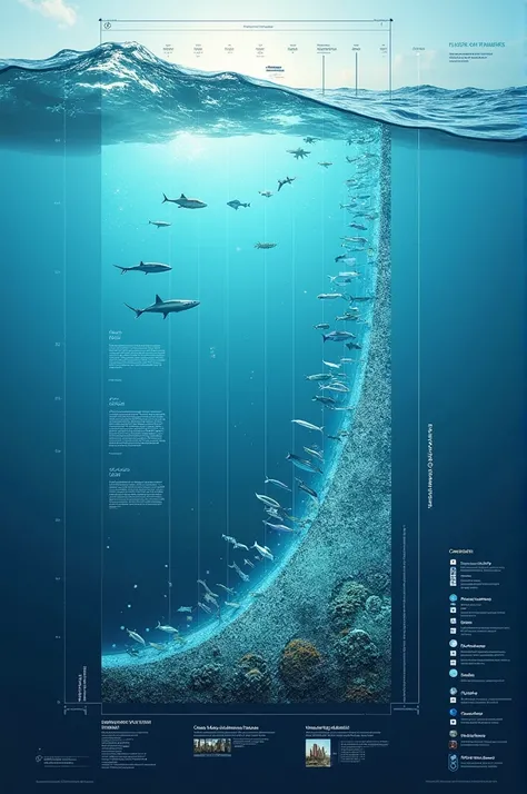 A graph showing the distribution of microplastics at different levels in the oceans and their impact on marine life.