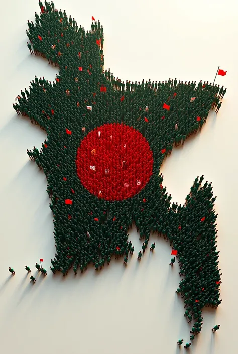 Bangladeshi map made with thousands people and every people carrying flag of Bangladesh 