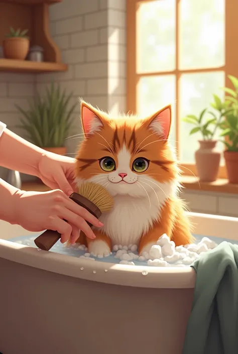 Cat bath, brushing