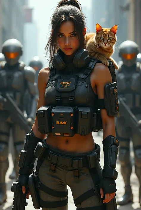 Hot girl army shoot name sahil maker and robotic  backround Bank and cat in hand gun and bag in