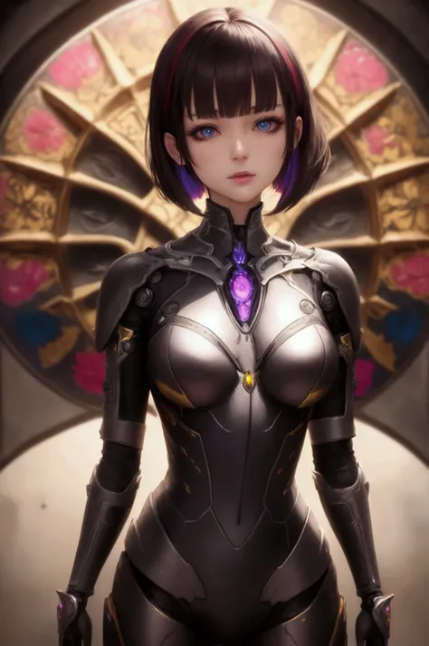 vivid colors, amazing masterpiece, ((HDR)), absurdres extremely, intricate details, sharp focus, depth of field, dramatic lighting, android female, blunt bangs, shiny mechanical body