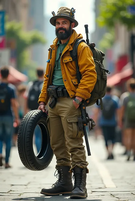 Ecological crazy guard with tire in a public space 