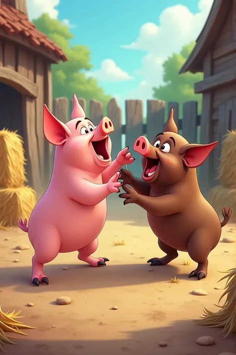 Animated pig fight 