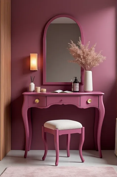 Crea un vanity de madera en color wildberry