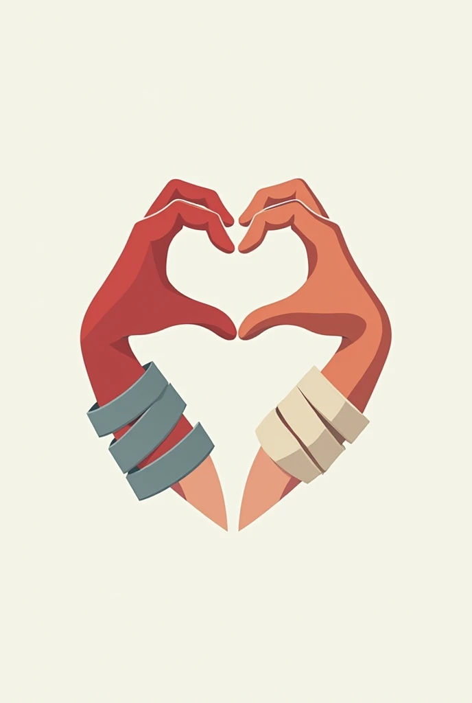 Two hands shaking hands that together form a heart. Well, it has a bandage. The image must be related to hand rehabilitation therapy. The colors must have tones according to health and rehabilitation. The image has to be a vector type to be used as a logo.