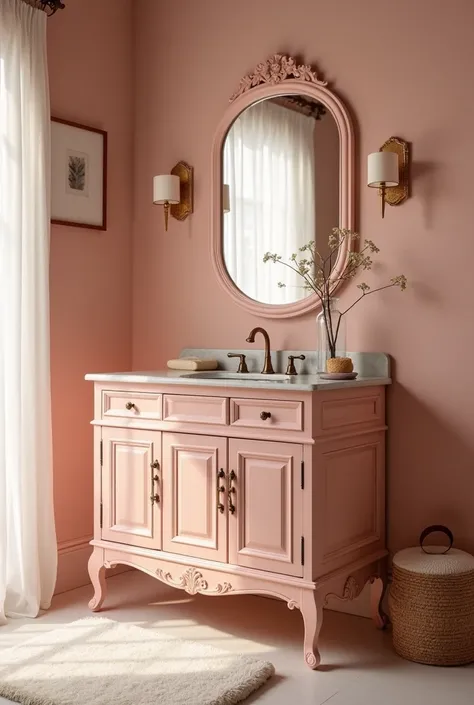 Create a wooden vanity in pinkish-Corinthian color