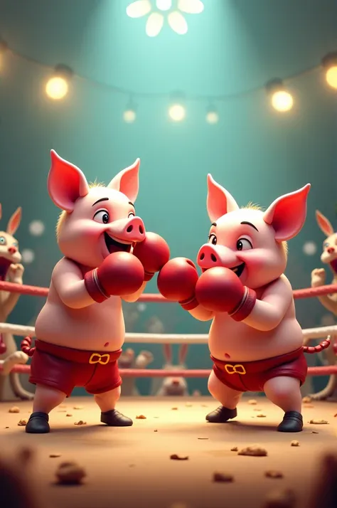 2 pigs boxing match animated 