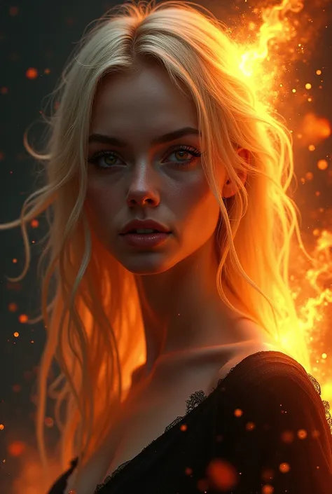 Digital art: blonde woman with fire in her eyes