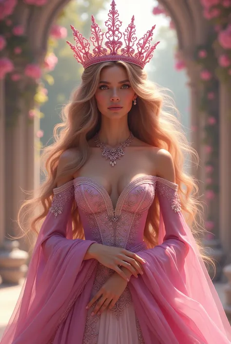 Queen with pink crown long hair