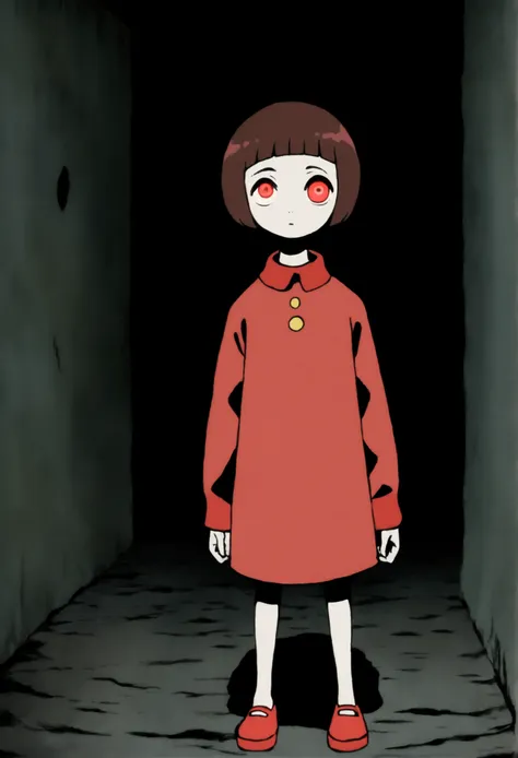 painting of a person standing in front of a red eye, yume nikki, animated film still, still from animated horror movie, inspired...