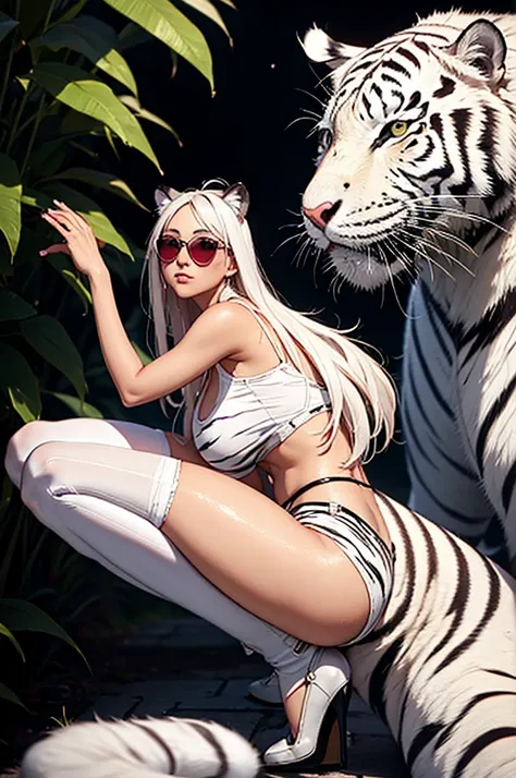 cyber punk, frank frazetta style, perfect composition, one woman, alone, white tiger theme, please raise your hand, please raise...