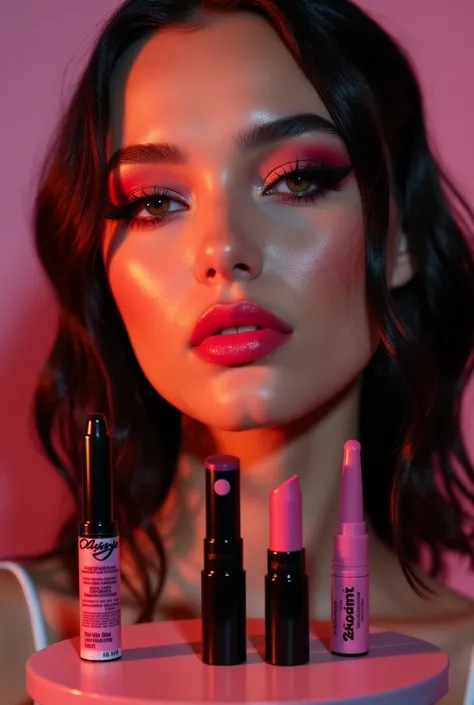 Makeup products inspired by Olivia Rodrigo&#39;s aesthetic, eyeliner, lipstick