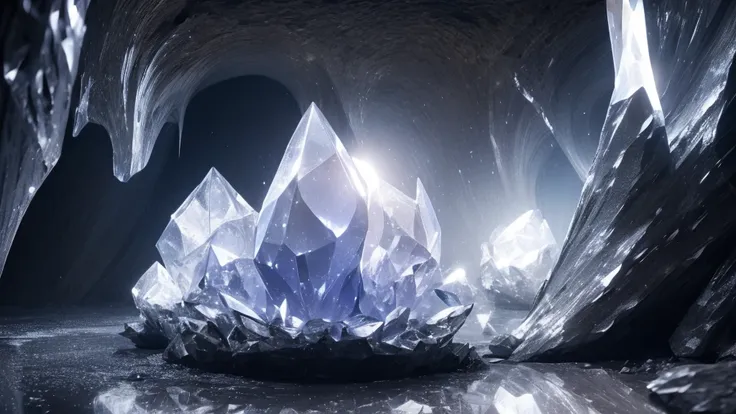 crystal、cave、shine、light shines in、reflection、rough stone、mysterious、universe