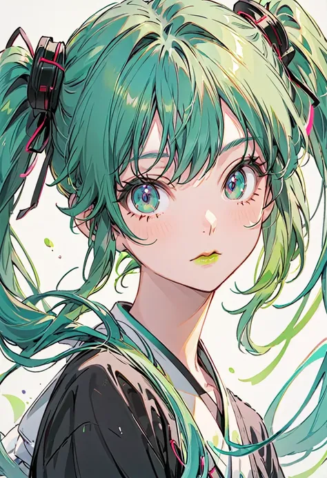 hatsune miku, use green lipstick