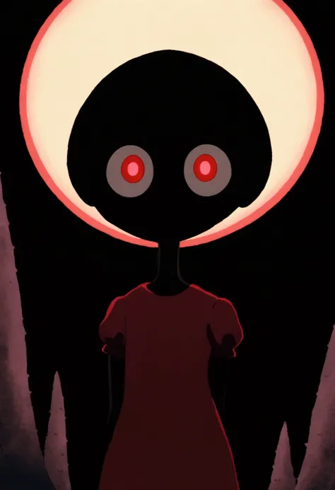 painting of a person standing in front of a red eye, yume nikki, animated film still, still from animated horror movie, inspired...