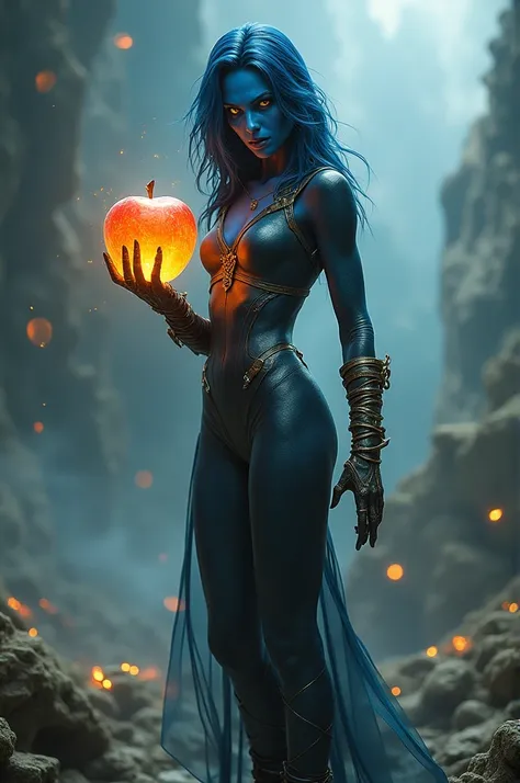 Creat mystique from x men carring a apple of the enden from assassins creed 