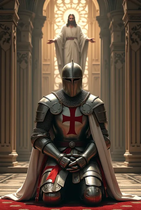 make a Templar warrior kneeling to JESUS

