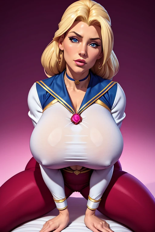 (Sakura), (Female Personification: Gemini Jetforce), beautiful face, structured jawline, 3D, rambunctious, busty blonde, giant breasts, age: 30s, American, white, blue eyes, copious mammary size, enormous inflated breasts, massive knockers, business formal...