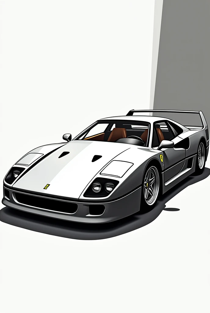 Draw a Ferrari f40 in 2d and in black and white