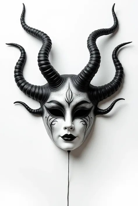 

The mask is a sublime creation, with a pure white background evoking innocence and purity. On this canvas, Intricate and subtle details unfold, created with brush strokes of black and silver acrylic paint. the horns, small and curved, They seem to dance ...