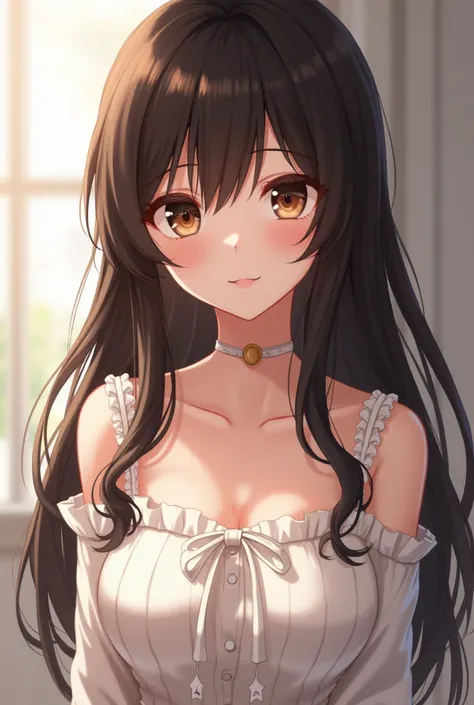 create a hentai of one of 1.57 tall, white, long dark brown hair and brown eyes