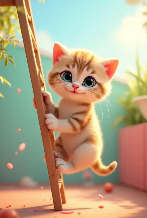 kitten climbing a ladder, animated drawing

