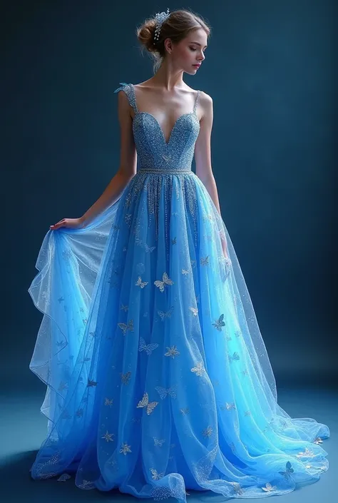 Blue butterfly inspired evening dresses 