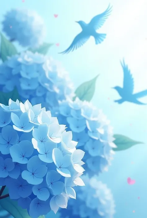 Mix between sky blue hydrangea, that the petals are falling and you have the shape of moving birds coming out of the flower 

