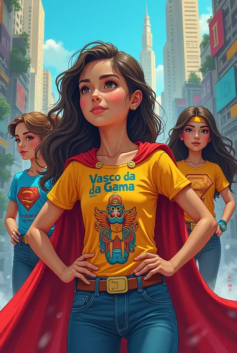 The drawing of the superpower girls with the Vasco da Gama shirt in the world of marketing 