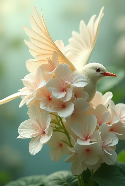 Bird-shaped hydrangea petals

