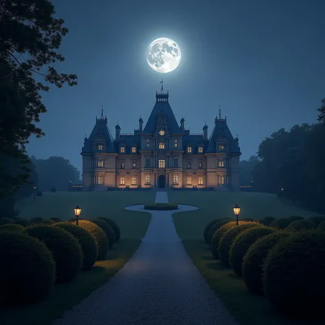 create the image of castle howards with the moon in the background 