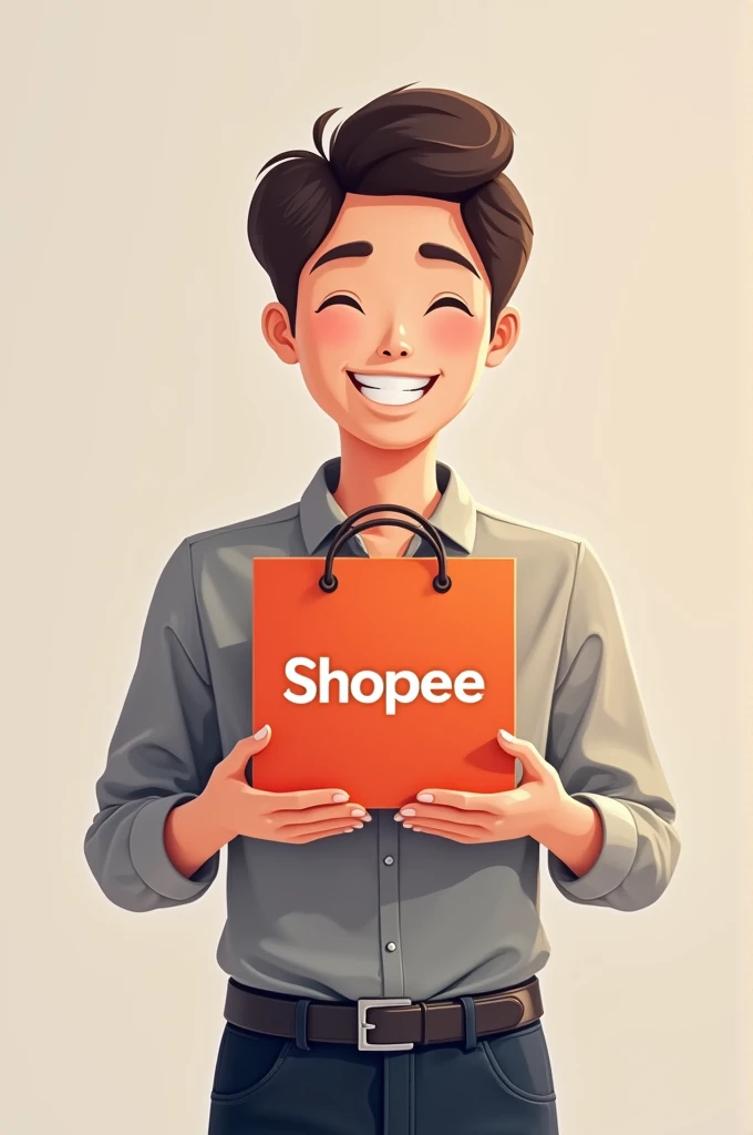 A person holding the Shopee logo in their hands 
