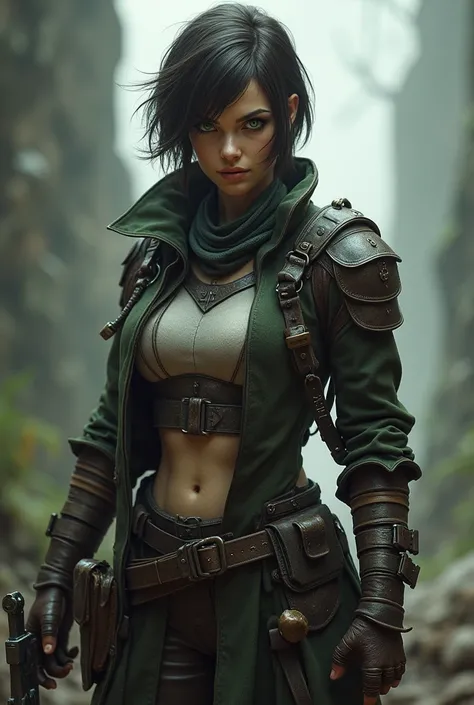 Short hair like men brown green eyes demon hunter clothing (women)