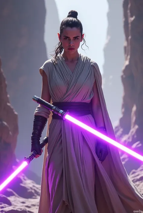 Jedi Rey Skywalker with double-blade purple lightsaber