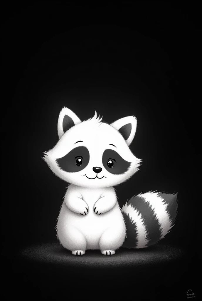 Light raccoon drawing in white with black background 