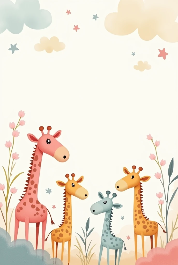 Invitation for a baby shower for a baby girl named Alejandra on September 7th with animated pastel-colored giraffe images 
