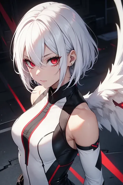 create a female protagonist with white hair and red eyes named Angel