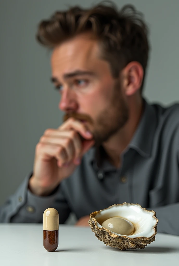 Highlighting the pill and the oyster with a man thinking aspect ratio highlighting the pill and the oyster 