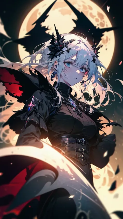 A woman in a black dress standing in front of a full moon, from Arknights, Arknights, epic anime fantasy, Gothic Maiden Anime Girl, Anime Epic Artwork, Beautiful fantasy anime, Anime fantasy artwork, artstation pixivでトレンド, White-haired God, Shadowverse Sty...