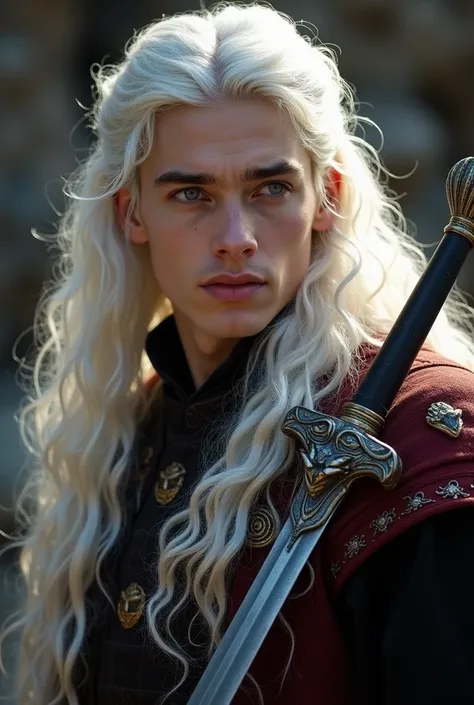 Dans lunivers de *Game of Thrones*, un homme Targaryen se distingue par laura légendaire qui entoure sa maison. Imaginez un homme dune beauté presque divine, digne des légendes. Ses longs cheveux blancs argentés, typiques de la lignée des Targaryens, tombe...