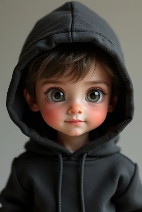  young cute boy short body in black hoodie 