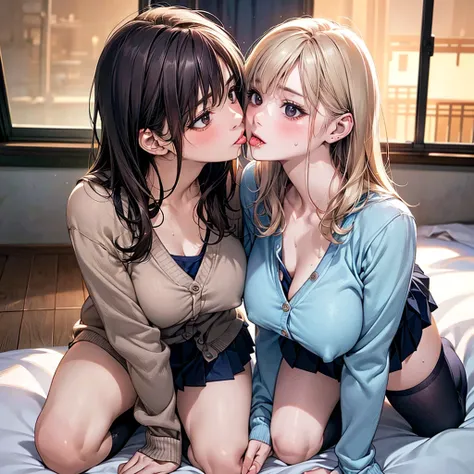 On all fours、Connected saliva,kiss,Female couple.Hug each other strongly、Lesbian,caress,kiss,(masterpiece:1.2, Highest quality), (Realistic, photoRealistic:1.4), Beautiful illustrations, (Natural Side Lighting, Cinema Lighting), Browsing Caution, Two peopl...