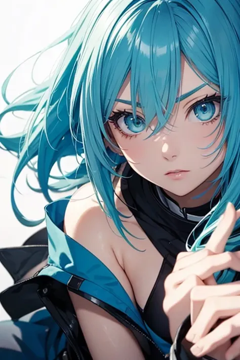 create an anime character with light blue hair and green eyes called Natasha