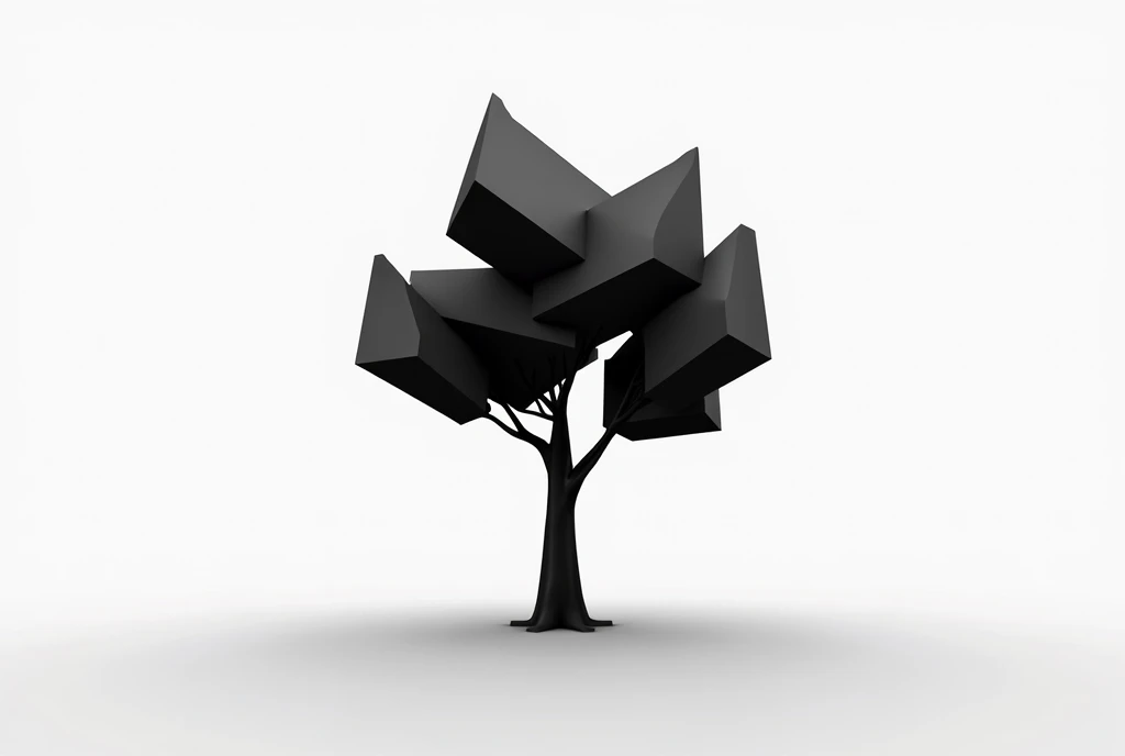 Tree in black and white geometric shapes 