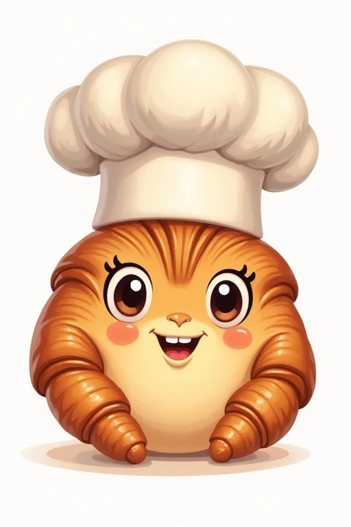 Friendly animated character of a croissant with a baker&#39;s hat for a logo 