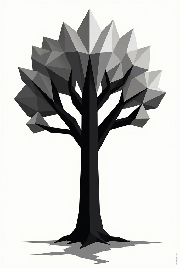 Tree with large crown and smaller trunk in black and white geometric shapes 