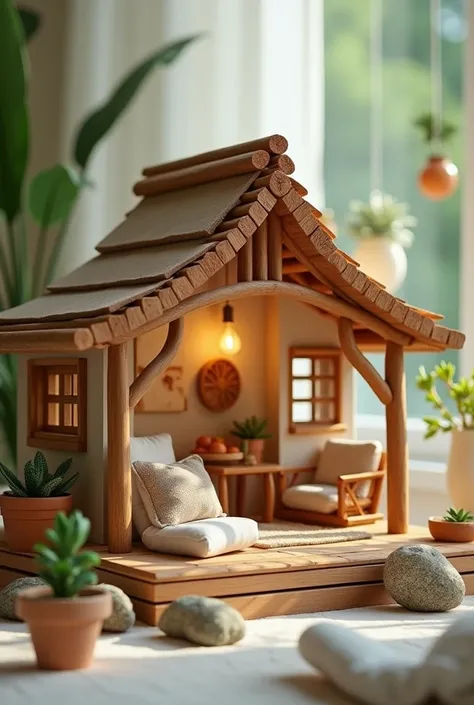 Make a delicate decoration, comfortable and with wooden roof 