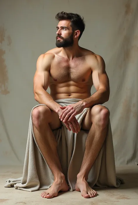 Man sitting with legs open showing ass and naked, that is very detailed and muscular 